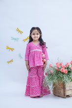 Load image into Gallery viewer, Girls Pink Printed Kurti Sharara Set