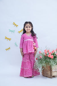 Girls Pink Printed Kurti Sharara Set