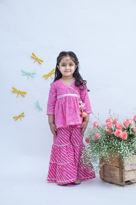 Mustard Floral Girls Kurti Sharara Set in Yellow & Blue | Nimbu Kids