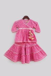 Girls Pink Printed Kurti Sharara Set