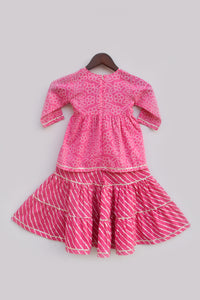 Girls Pink Printed Kurti Sharara Set