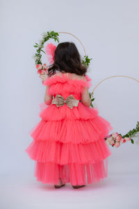 Girls Pink Shimmer Net Gown