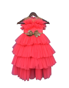 Girls Pink Shimmer Net Gown