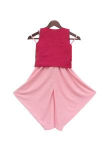 Girls Pink Top And Dhoti With Hot Pink Jacket