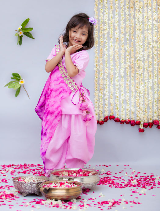 Girls Pink Croma Kurti With Dhoti