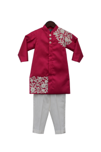 Boys Pink Embroidery Ajkan With Pant