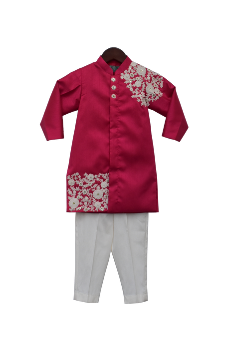 Boys Pink Embroidery Ajkan With Pant