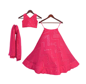 Girls Pink Embroidery Choli With Lehenga