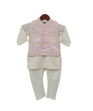 Load image into Gallery viewer, Boys Pink Embroidery Jacket With Offwhite Kurti And Churidar