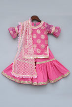 Load image into Gallery viewer, Girls Pink Foil Print Kurti With Sharara