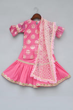 Load image into Gallery viewer, Girls Pink Foil Print Kurti With Sharara