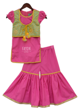 Load image into Gallery viewer, Girls Pink Kurti With Attached Jacket &amp; Sharara