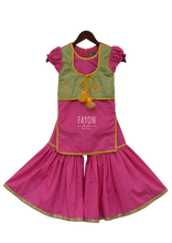 Load image into Gallery viewer, Girls Pink Kurti With Attached Jacket &amp; Sharara
