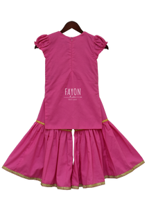 Girls Pink Kurti With Attached Jacket & Sharara