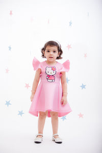Girls Pink Lycra Hello Kitty Dress