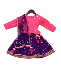 Load image into Gallery viewer, Girls Pink &amp; Purple Sequence Embroidery Anarkali Dress