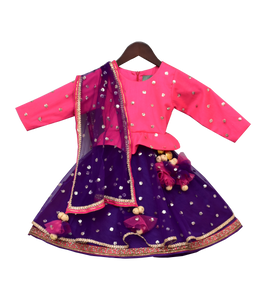 Girls Pink & Purple Sequence Embroidery Anarkali Dress
