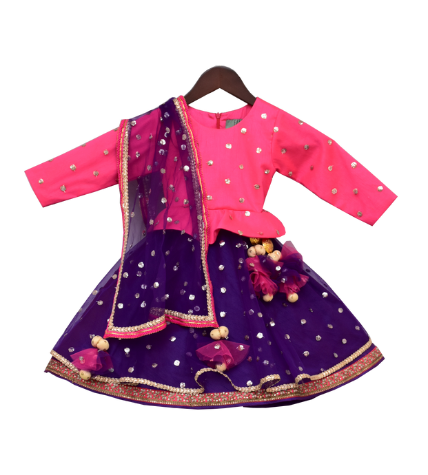 Girls Pink & Purple Sequence Embroidery Anarkali Dress