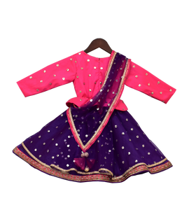 Girls Pink & Purple Sequence Embroidery Anarkali Dress