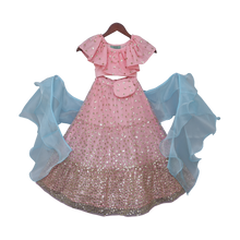Load image into Gallery viewer, Girls Pink Sequence Top With Lehenga