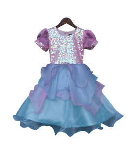 Girls Pink Sequence Yoke With Organza Frock