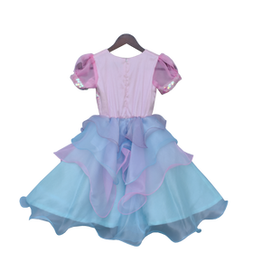 Girls Pink Sequence Yoke With Organza Frock