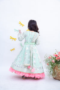 Girls Pista Green Gota Embroidery Anarkali