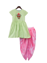 Load image into Gallery viewer, Girls Pista Green Kurti With Boota And Pink Dhoti