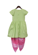 Load image into Gallery viewer, Girls Pista Green Kurti With Boota And Pink Dhoti