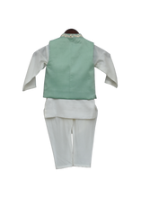 Load image into Gallery viewer, Boys Pista Green Embroidery Nehrujacket With Kurta &amp; Churidar