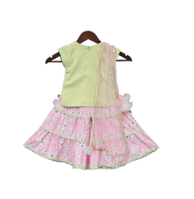 Load image into Gallery viewer, Girls Pista Green Kurti With Pink Printed Sharara