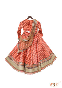 Girls Printed Velvet Lehenga Choli With Golden Dupatta