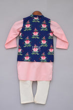 Load image into Gallery viewer, Boys Printed Nehru Jacket With Pink Kurta And Churidar