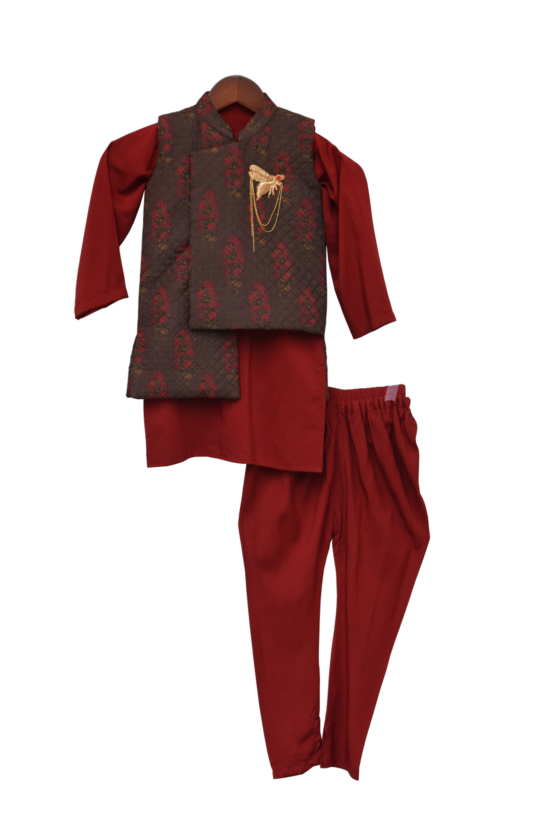 Boys Printed Nehru Jacket With Kurta & Churidar