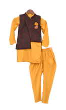 Load image into Gallery viewer, Boys Printed Nehru Jacket With Yellow Kurta &amp; Churidar