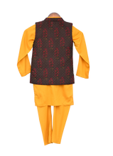 Load image into Gallery viewer, Boys Printed Nehru Jacket With Yellow Kurta &amp; Churidar