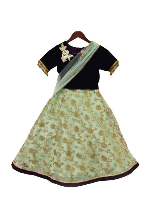 Girls Purple Choli With Gota Embroidery Lehenga