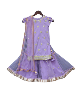 Girls Purple Embroidery Kurti With Purple Sharara