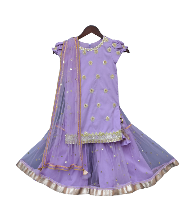 Girls Purple Embroidery Kurti With Purple Sharara