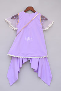 Girls Purple Bottie Net Kurti With Dhoti