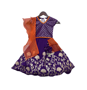 Girls Purple Embroidery Choli With Purple Gota Lehenga