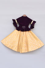 Load image into Gallery viewer, Girls Purple Velvet Peplum Choli With Yellow Brocade Lehenga