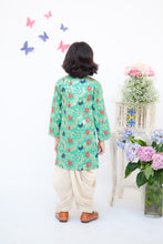 Load image into Gallery viewer, Boys Rama Green Brocade Ajkan With Dhoti