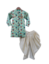 Load image into Gallery viewer, Boys Rama Green Brocade Ajkan With Dhoti