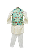 Load image into Gallery viewer, BOYS Rama Green Brocade Jacket With Kurta Pant