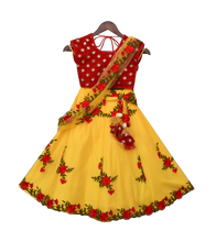 Load image into Gallery viewer, Girls Red Embroidery Choli With Yellow Embroidery Lehenga