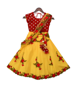 Girls Red Embroidery Choli With Yellow Embroidery Lehenga