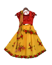Load image into Gallery viewer, Girls Red Embroidery Choli With Yellow Embroidery Lehenga