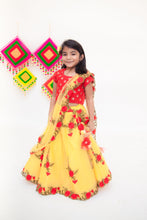 Load image into Gallery viewer, Girls Red Embroidery Choli With Yellow Embroidery Lehenga