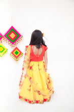 Load image into Gallery viewer, Girls Red Embroidery Choli With Yellow Embroidery Lehenga